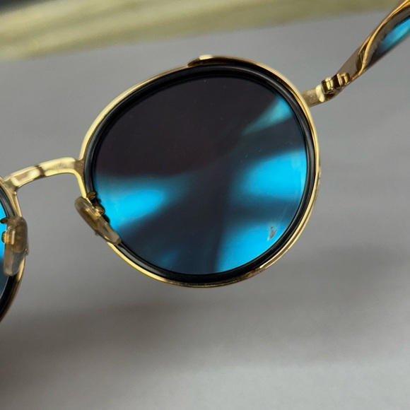 Vintage MCM Round Sunglasses MCM115SK Gold Black Frame 55mm Blue Mirror Interior - Picture 13 of 14